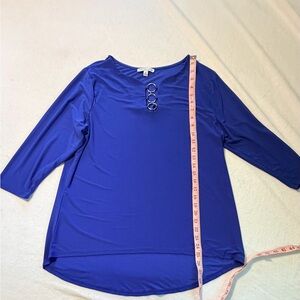Notations Women's Cobalt Blue Blouse with Silver Ring Details
